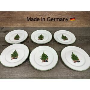 1960’s KRONESTER Bavaria Germany Christmas Tree Pattern 7-3/4” Salad Plates~6 Pc